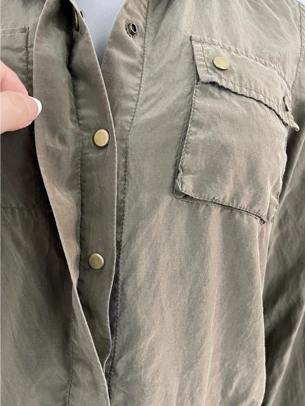 Banana‎ Republic Silk Dress Women’s 6 Green Cotton Cargo Knee Elastic Waist Army - Picture 6 of 13